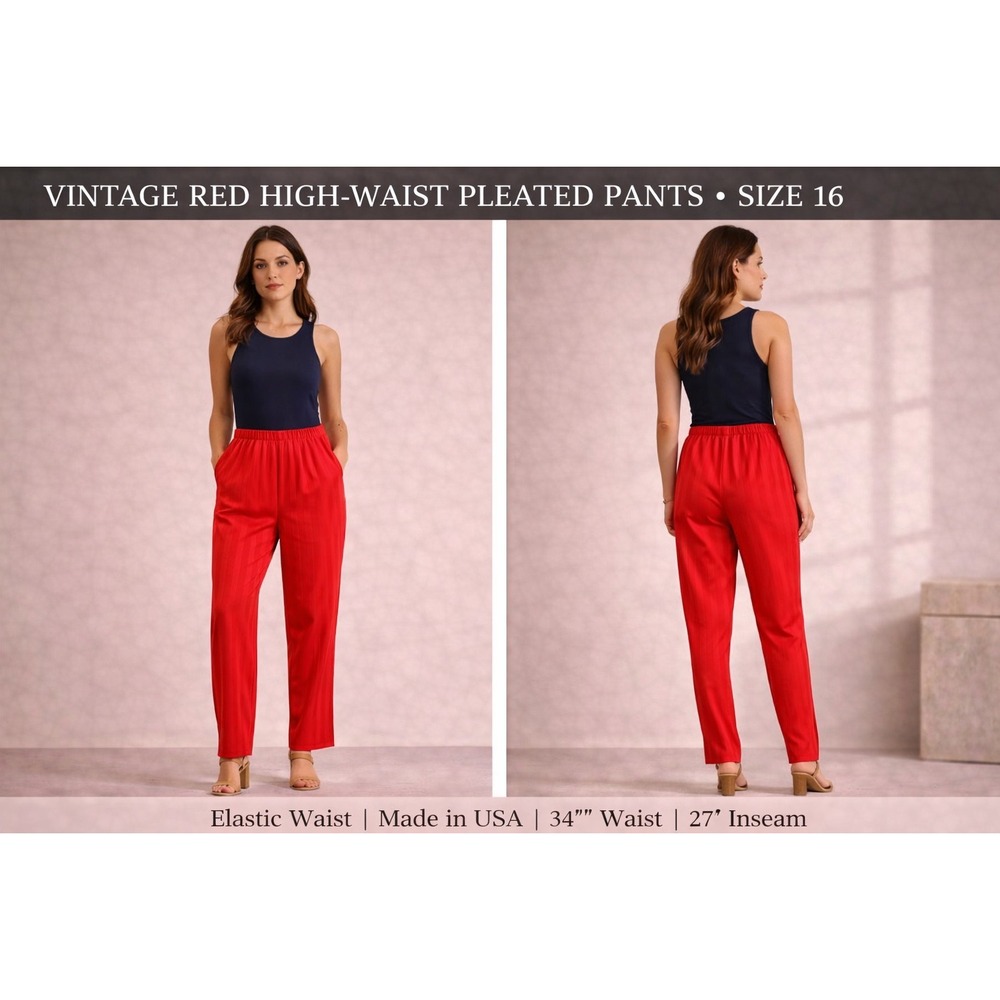 Alyn Originals Vintage Red High Waist Pleated Pants Tapered Leg Size 16 USA Made